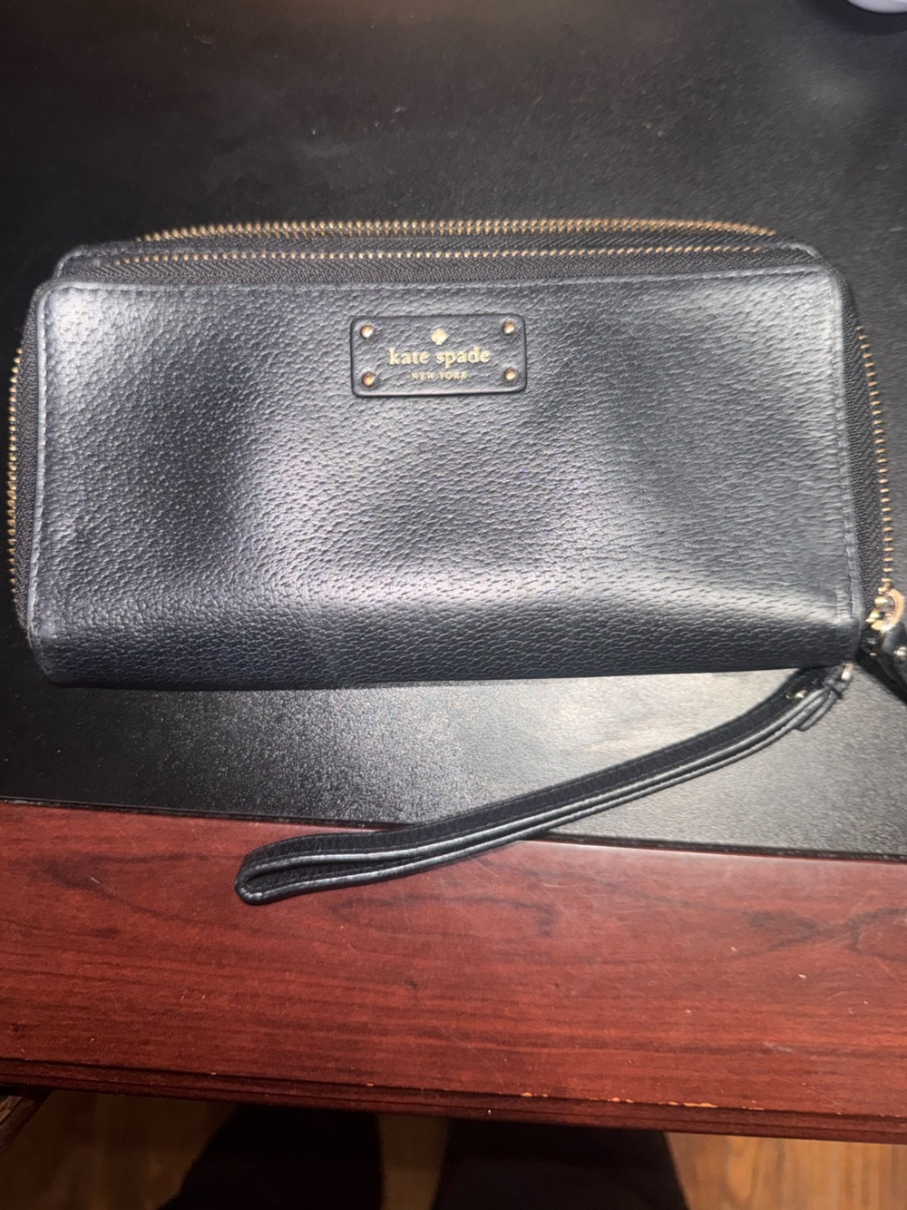 KATE SPADE Grove Street Anita Double Zip Wristlet Wallet Black Leather